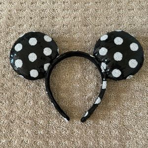 Black White Polka Dot Minnie Ears without Bow Disneyparks Disneyland Sequins